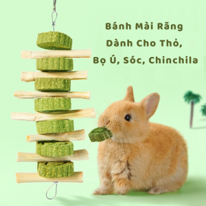Bánh Cỏ Nén Kết Hợp Gỗ Táo & Thanh Mía Tự Nhiên Mài Răng Cho Thỏ Cảnh, Bọ Ú
